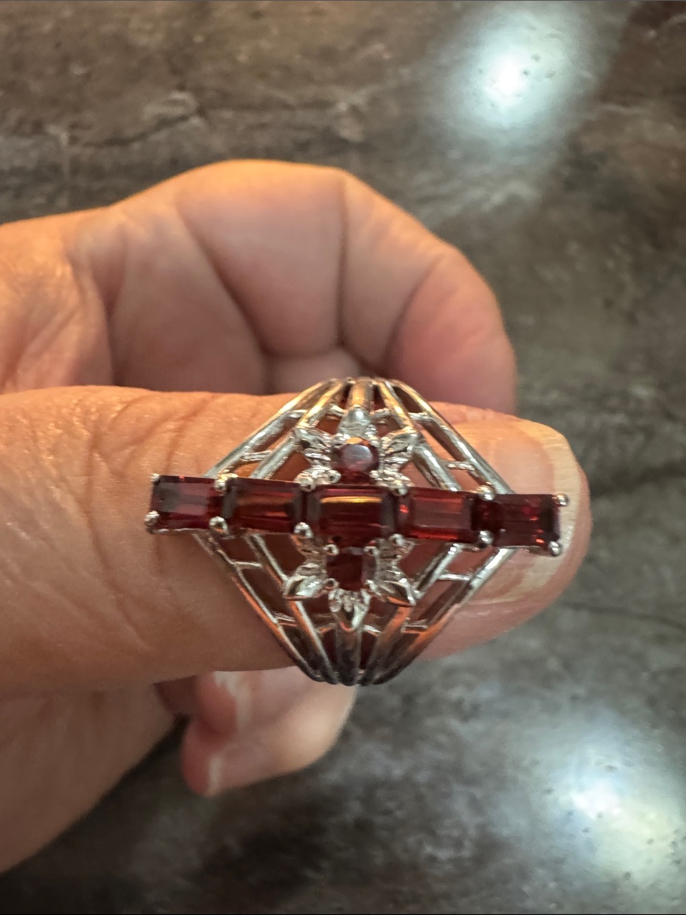 Sterling Silver Garnet Ring with Deep Red Stones